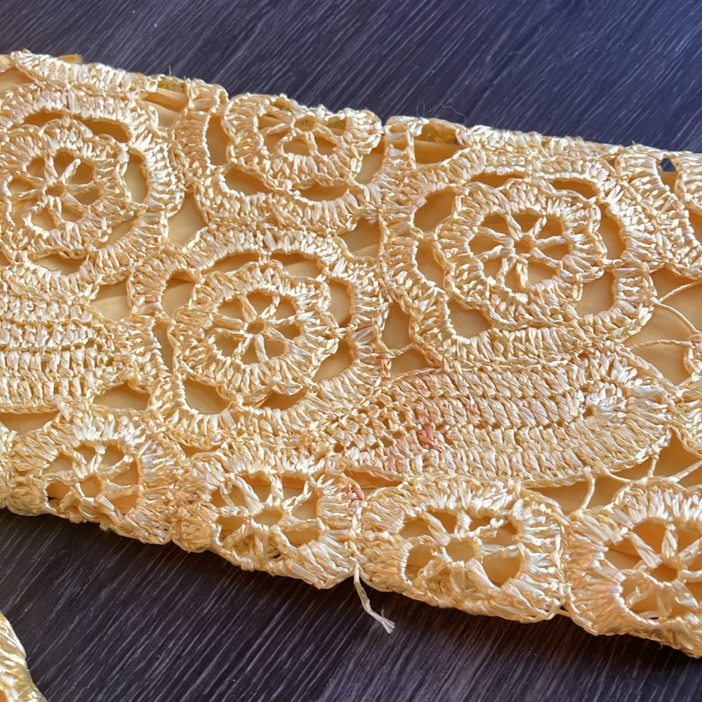 Vintage 60s Bright Yellow Shimmery Lace Two Piece Bell Bottom Pant Set As Is - Picture 9 of 9